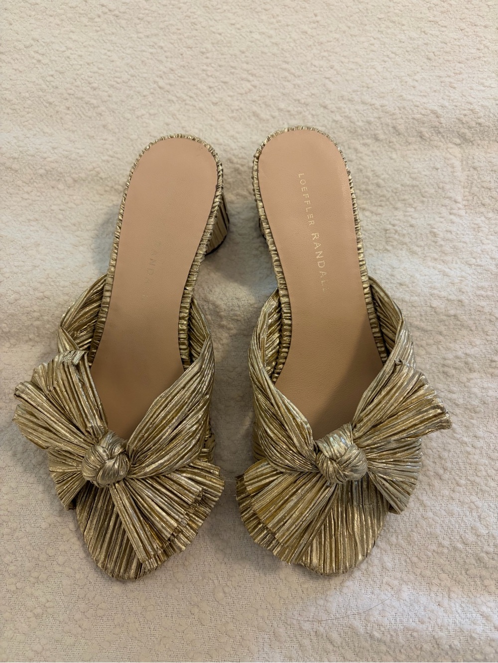 Loeffler Randall Metallic Gold Knotted Bow Slide Mules